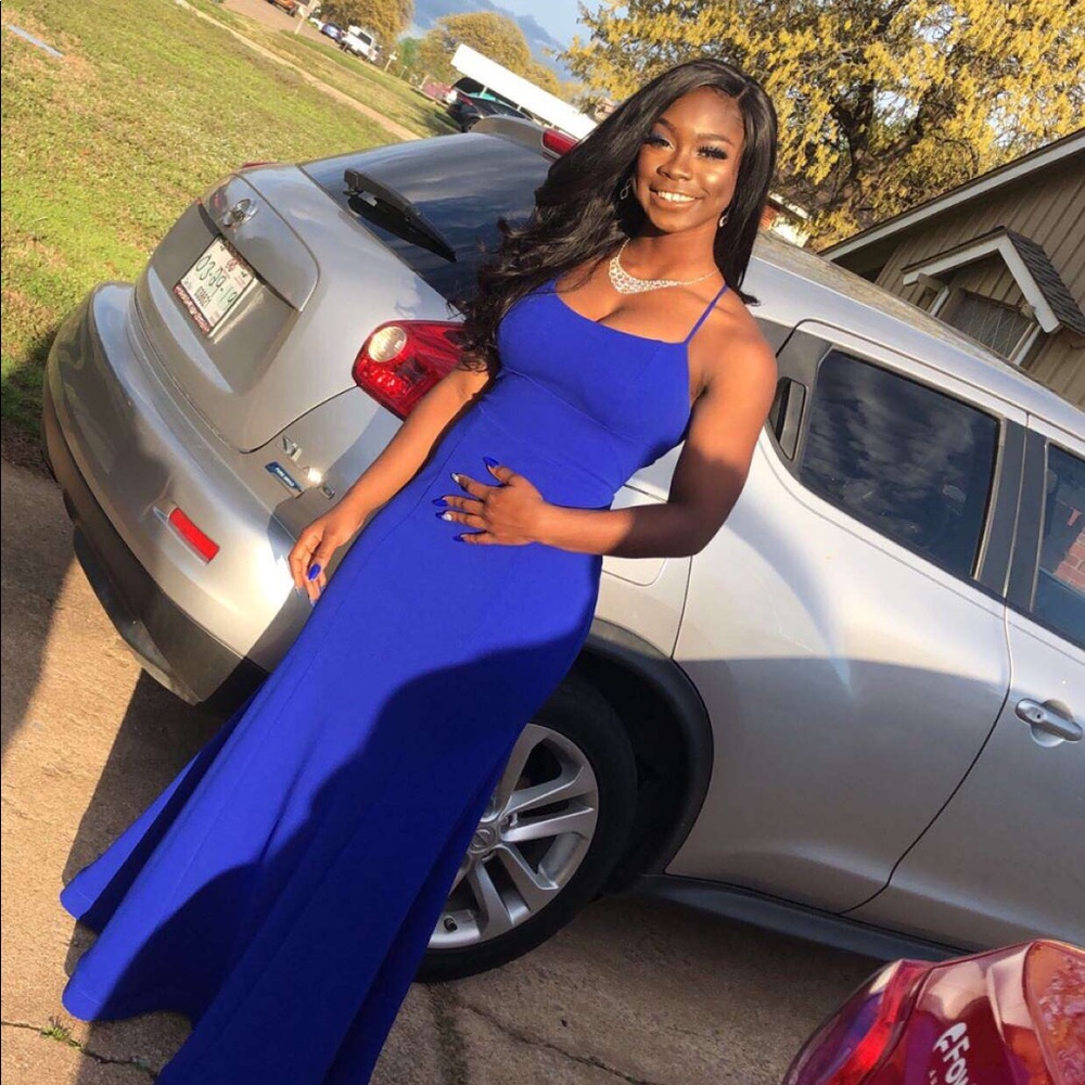 Blue floor length prom dress